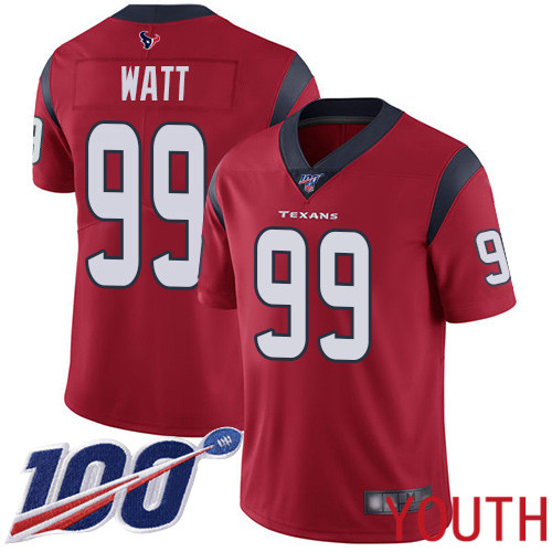 Houston Texans Limited Red Youth J J  Watt Alternate Jersey NFL Football #99 100th Season Vapor Untouchable
